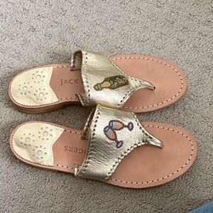 Jack Rogers Gold Embroidered Slide Sandals